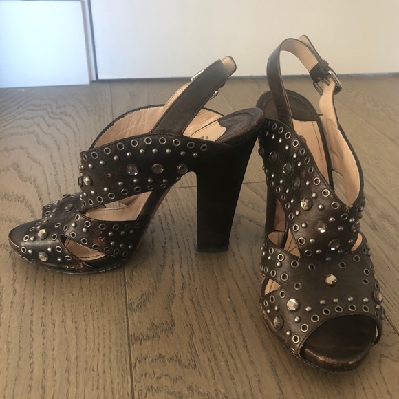 Prada Brown Leather Sandals with Crystals 39 - Picture 3 of 7